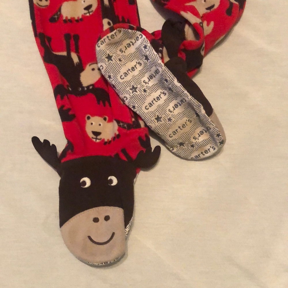 Carter’s Size 7 ‘super comfy’ zip-front footed Moose and Beaver PJs